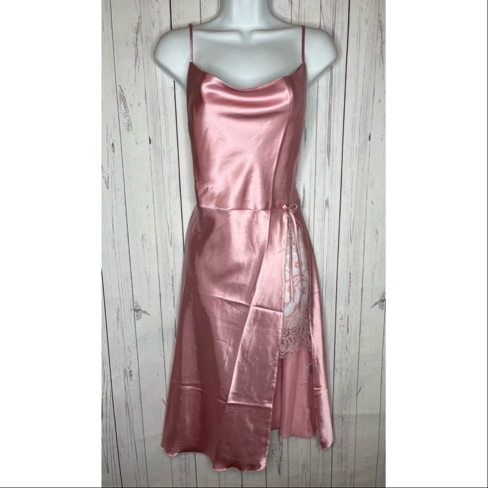 RSLOVE Women’s Size Small Pink Satin Chemise Nightgown Dress Elegant Nightie
